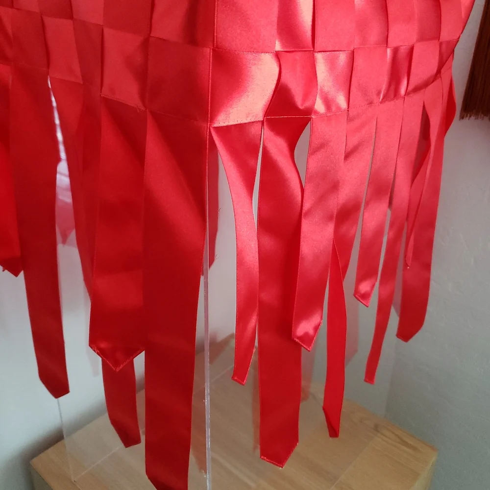 1 Set of 5 Red Satin Ribbon Woven Pedastal or Stool Covering